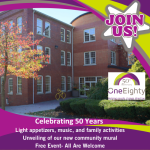 OneEight building with 50th year logo